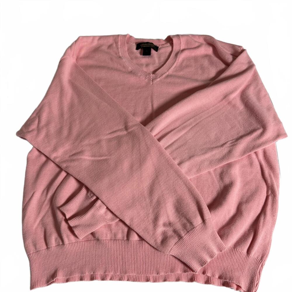 Vintage BROOKS BROTHERS 100% COTTON  Pink V‎ Neck Sweater Mens XL Made in USA